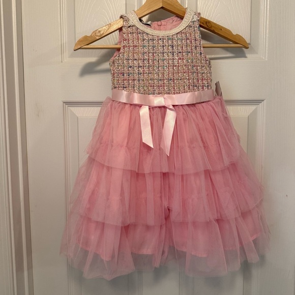 Badgley Mischka Other - NWT Badgley Mischka Tweed Bodice Tiered Tulle Skirt Girls Dress with Bag Set